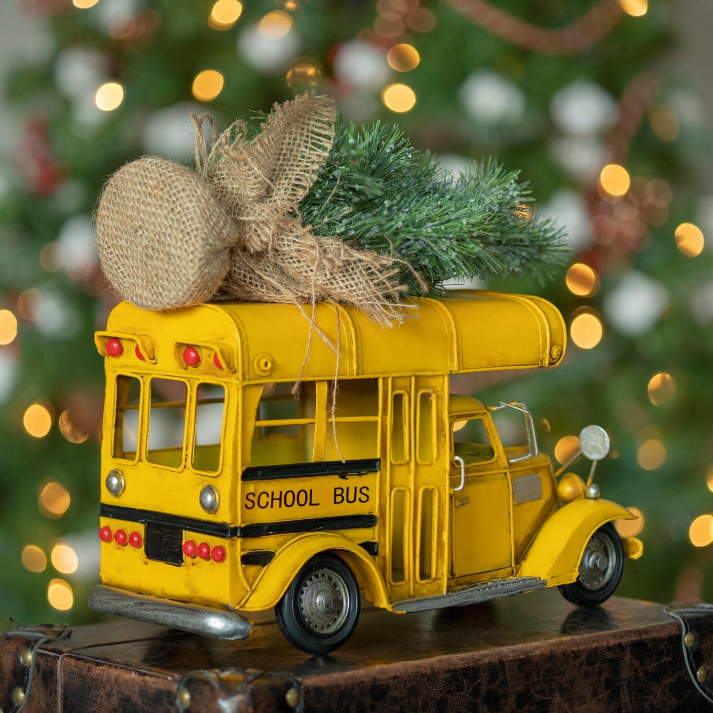 Vintage Style Small Conversion School Bus with Christmas Tree & LED Lights