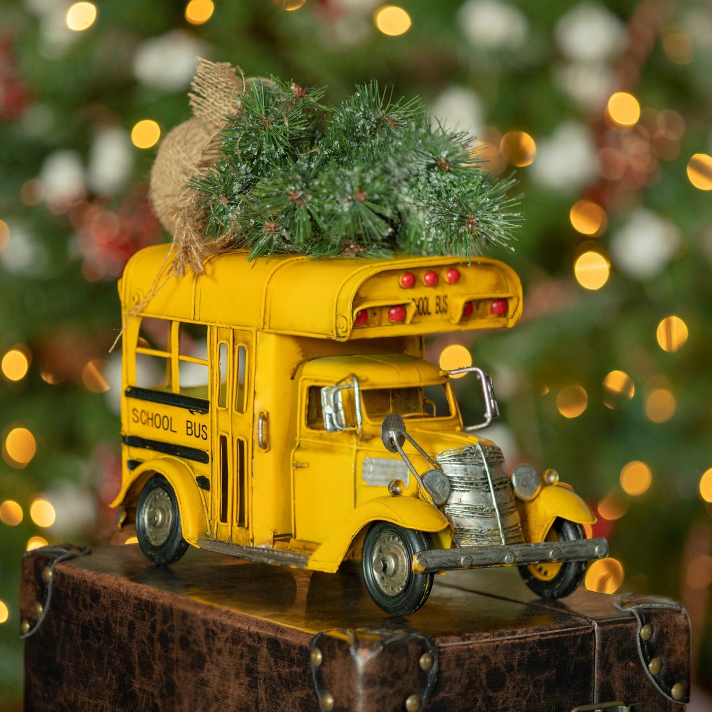 Vintage Style Small Conversion School Bus with Christmas Tree & LED Lights