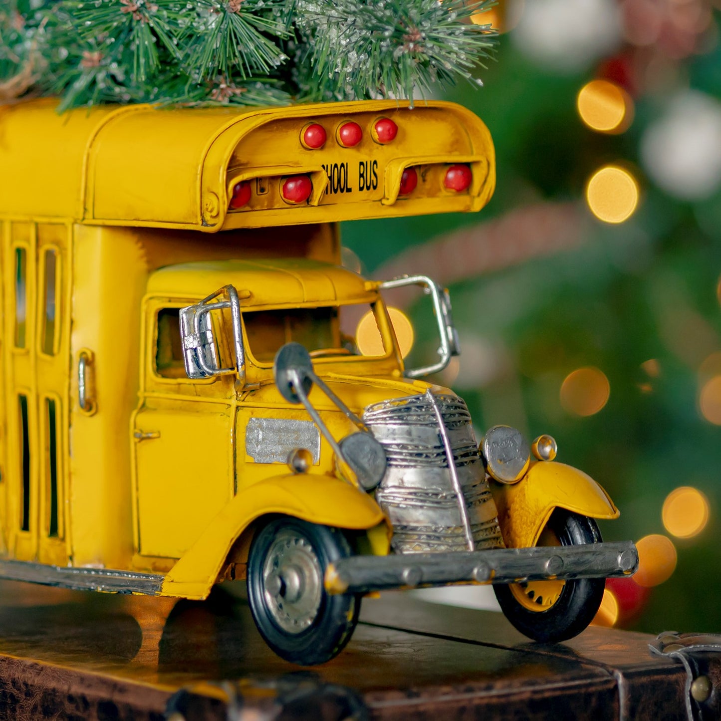 Vintage Style Small Conversion School Bus with Christmas Tree & LED Lights