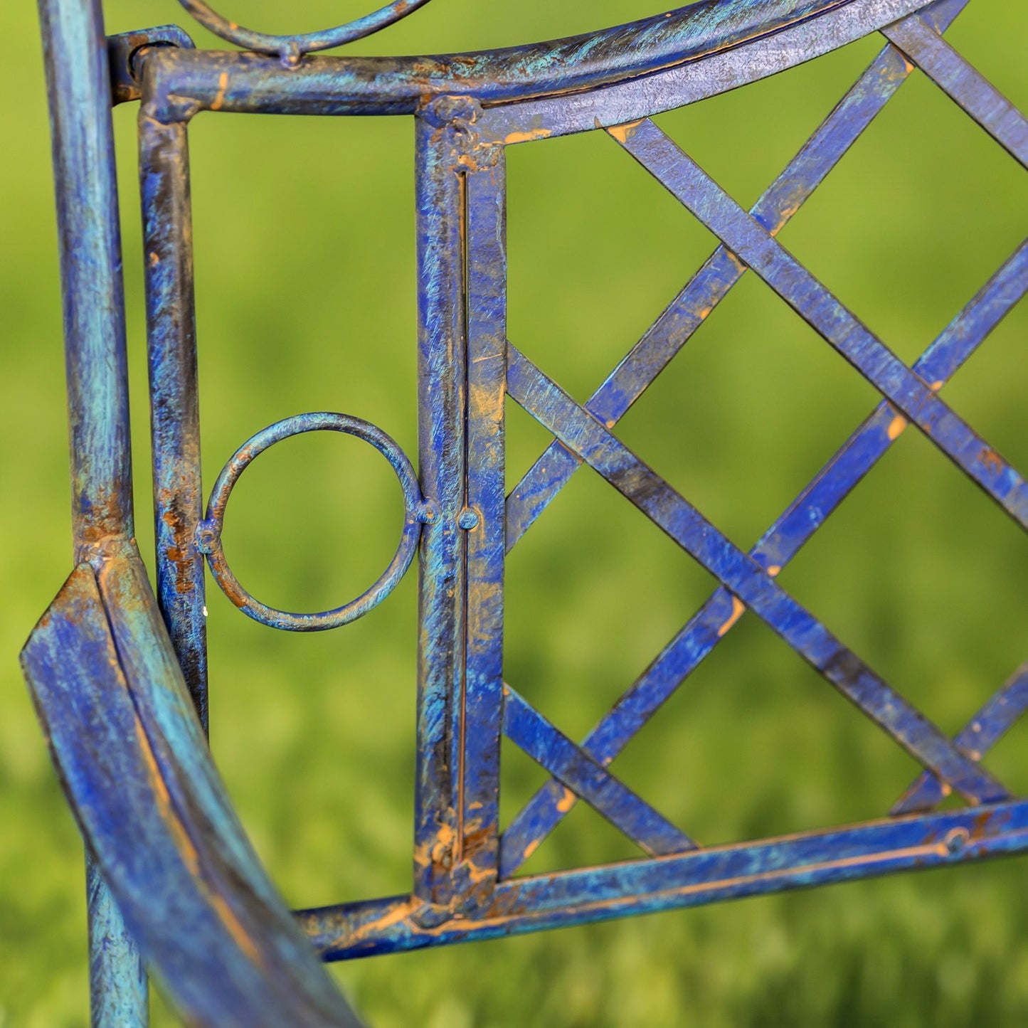 Stephania Victorian-Style Iron Garden Bench in Antique Blue