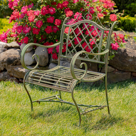 Stephania Victorian-Style Iron Garden Armchair in Antique Green