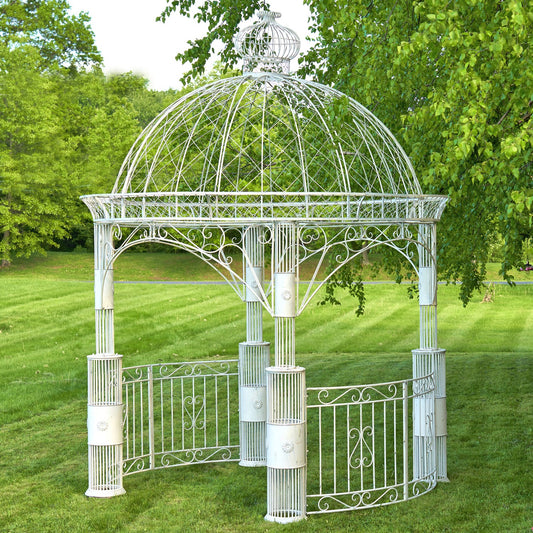 Zina Large Round Iron Garden Gazebo in Antique White