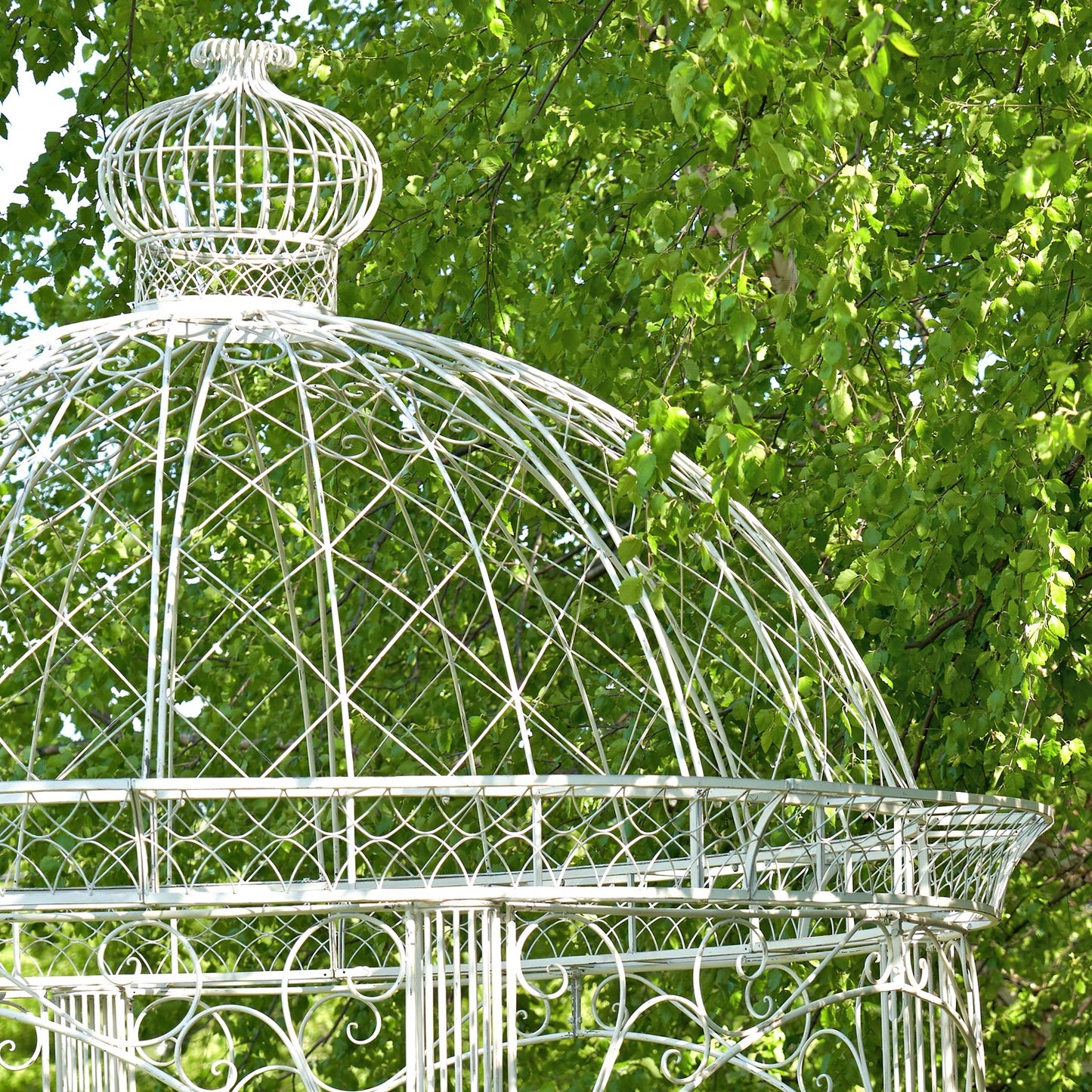 Zina Large Round Iron Garden Gazebo in Antique White