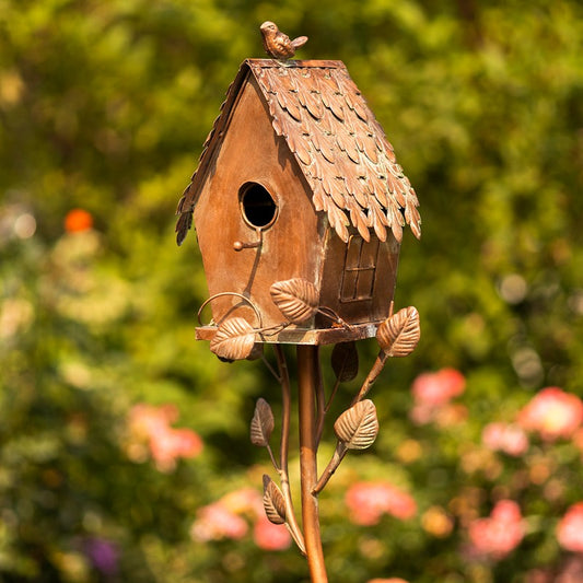 Country Style Iron Birdhouse Stake Cottage House