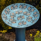 24" Tall Baby Blue Porcelain Birdbath with Hand Painted Cherry Blossoms Eloise