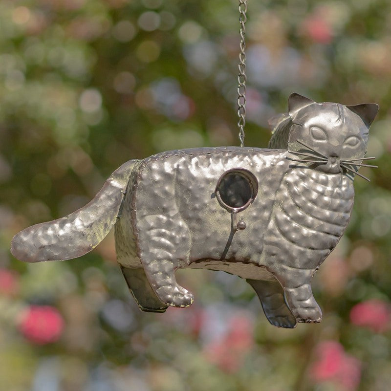 Galvanized Hanging Animal Birdhouse - Cat