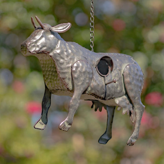 Galvanized Hanging Animal Birdhouse - Cow