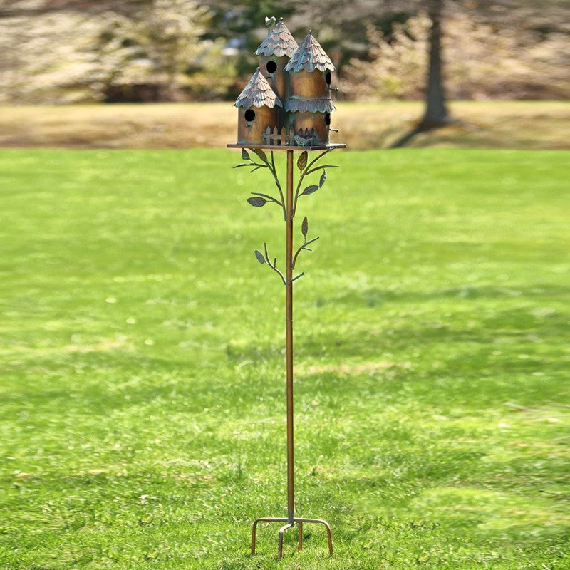 76.75 inch Tall Country Style Multi-Home Iron Birdhouse Stake Pipersville