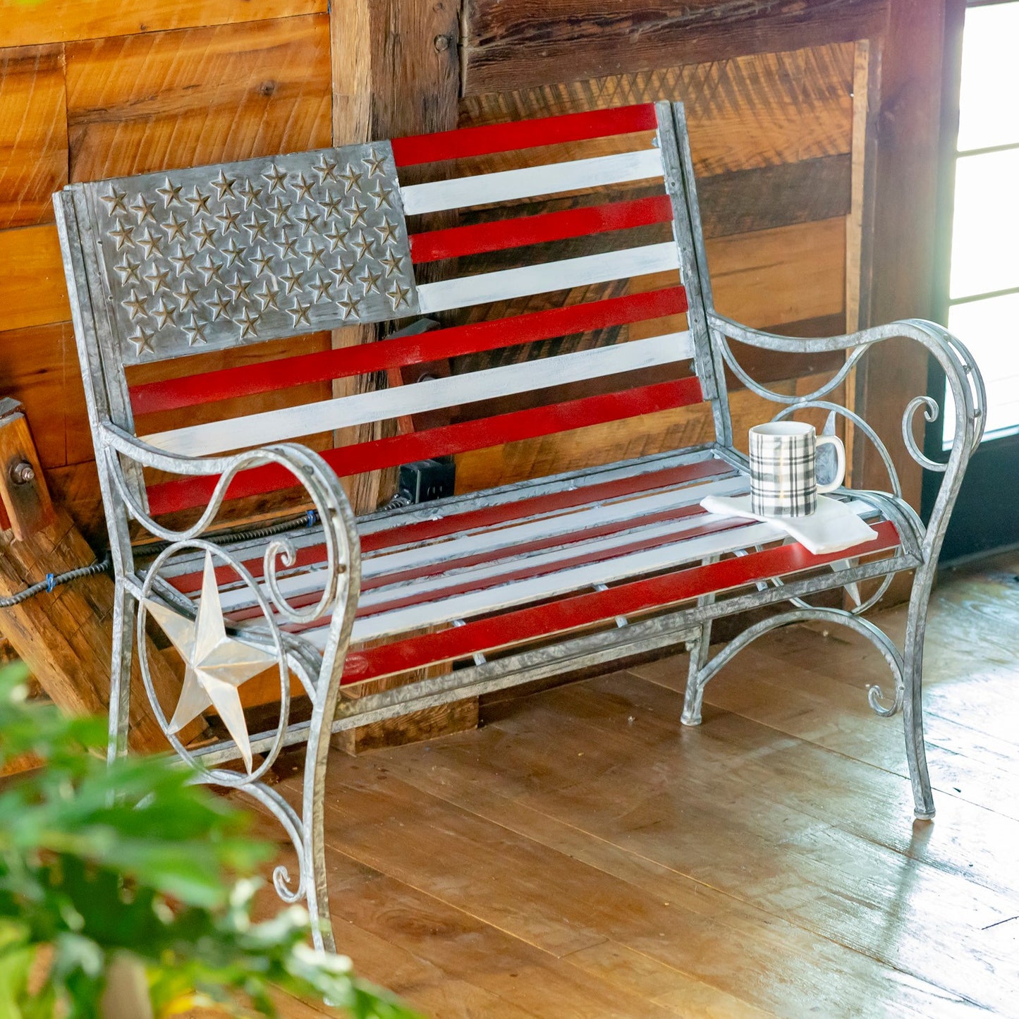 Proud to Be an American Flag Iron Garden Bench