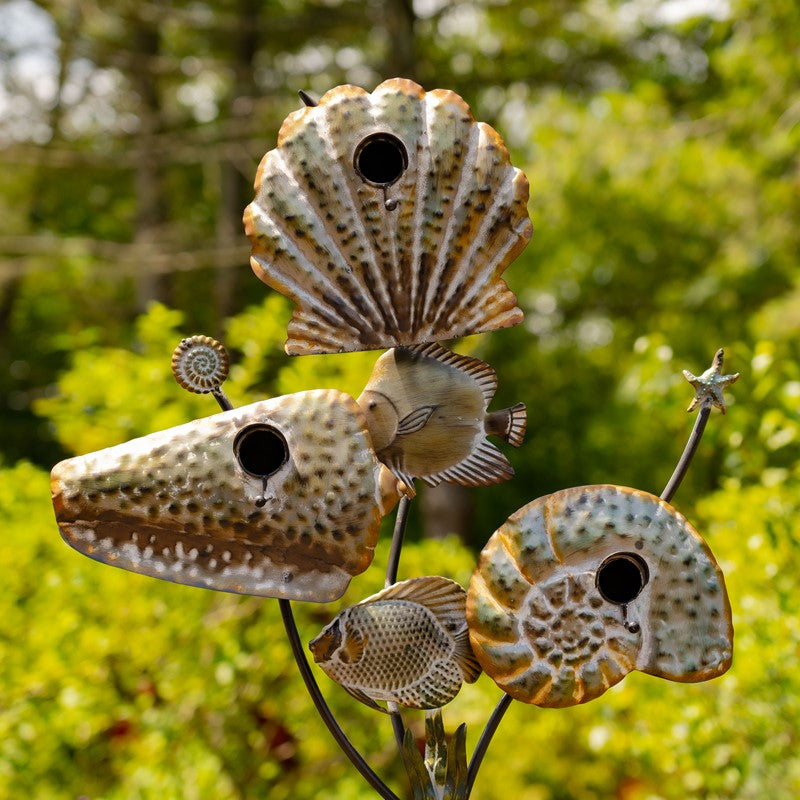 Coastal Style Birdhouse Stake - Seashells