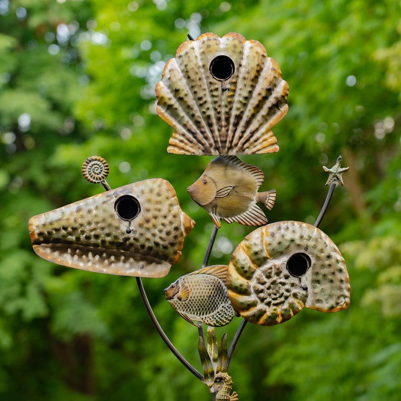 Coastal Style Birdhouse Stake - Seashells