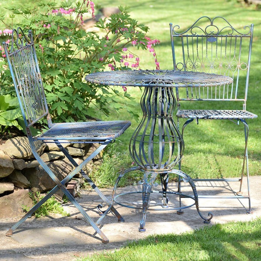 Three Piece Metal Bistro Set with Two Folding Chairs & One Round Table in Cobalt Blue