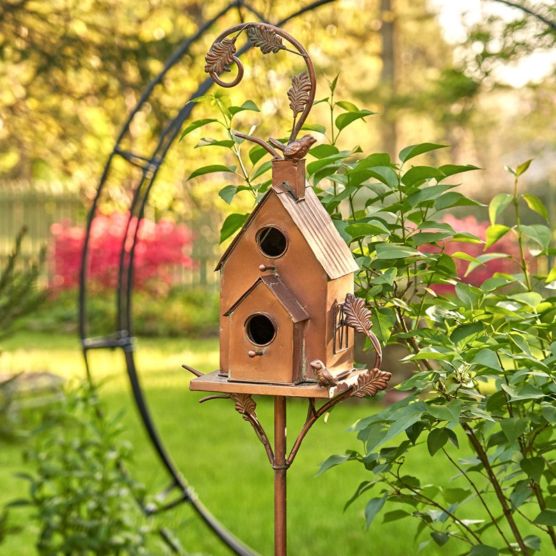 75 inch Tall Two Tier Classic Home Copper Birdhouse Stake Lansdale