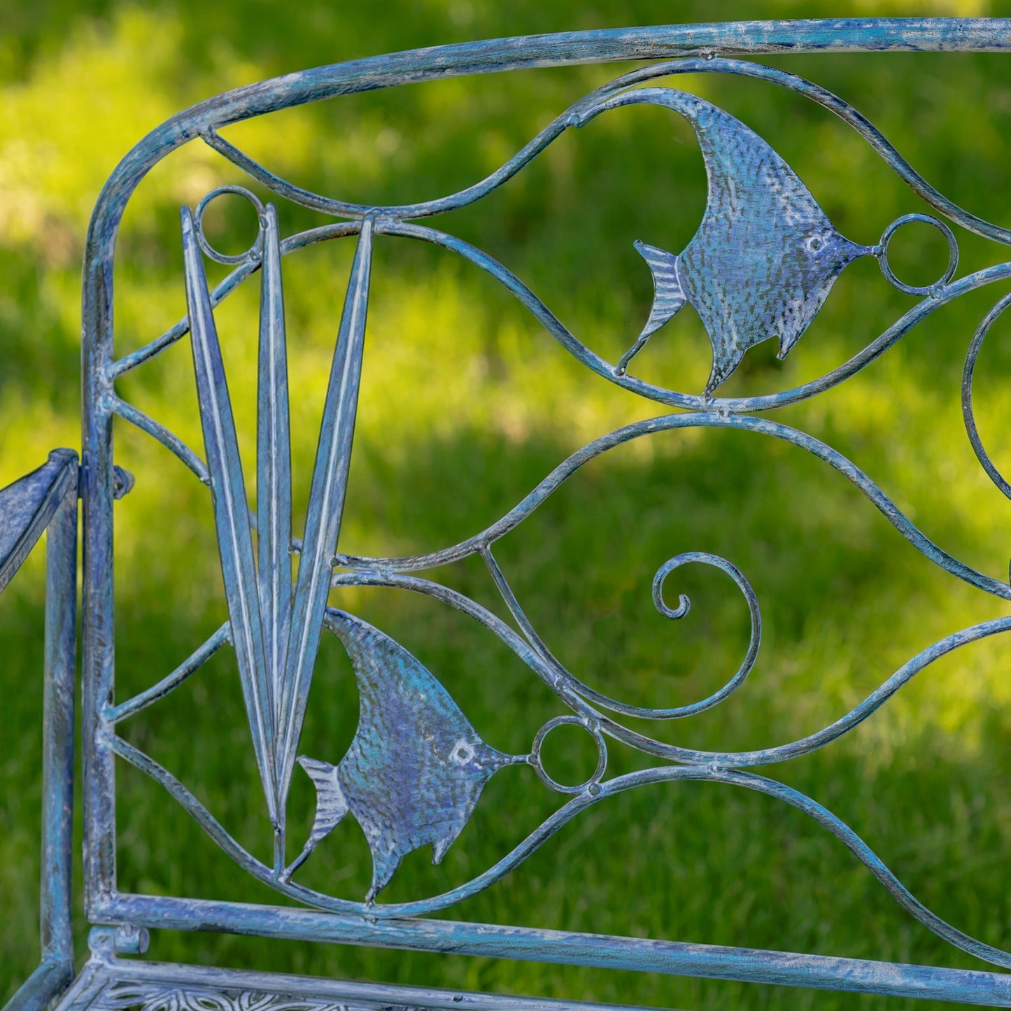 Sarasota Coastal Garden Bench with Pelican and Angelfish