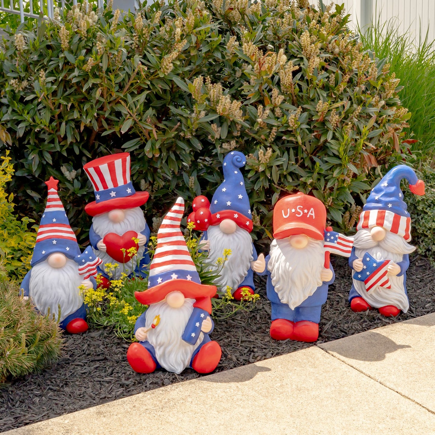 The Americanos Set of 6 Assorted American Patriot Garden Gnomes