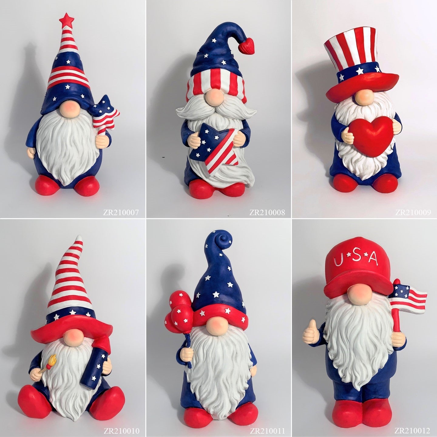 The Americanos Set of 6 Assorted American Patriot Garden Gnomes