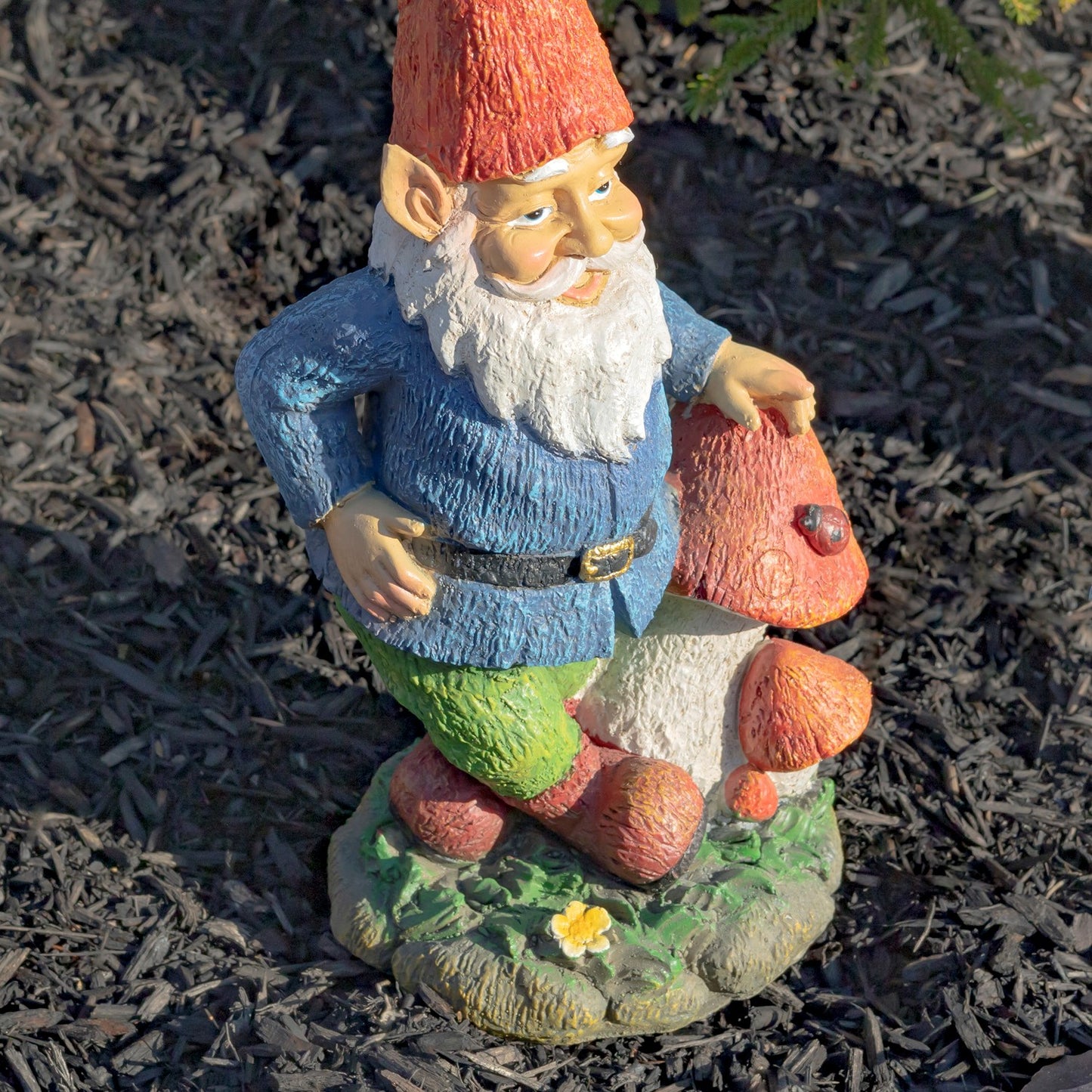 16" Tall Spring Gnome Garden Statue with Mushrooms