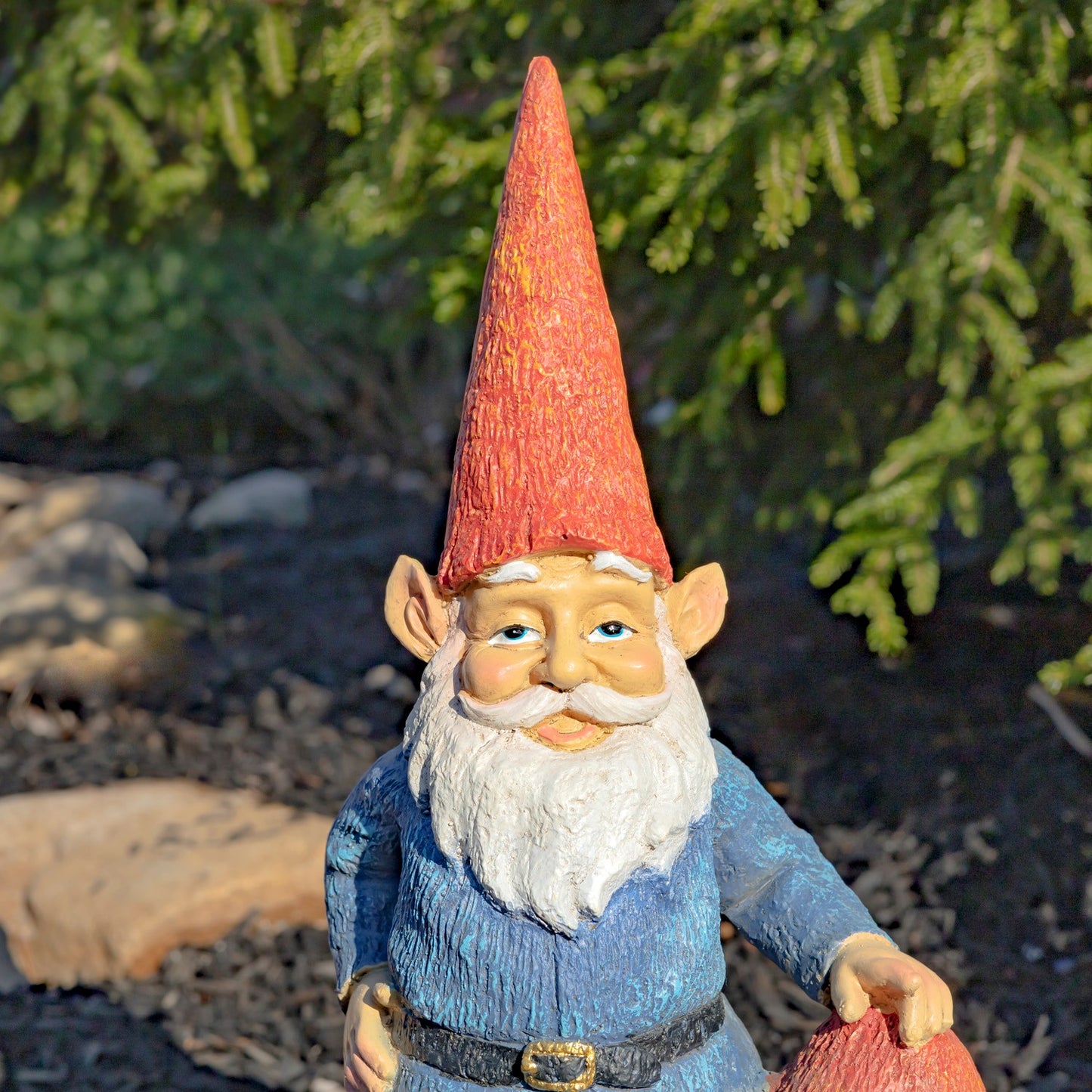 16" Tall Spring Gnome Garden Statue with Mushrooms