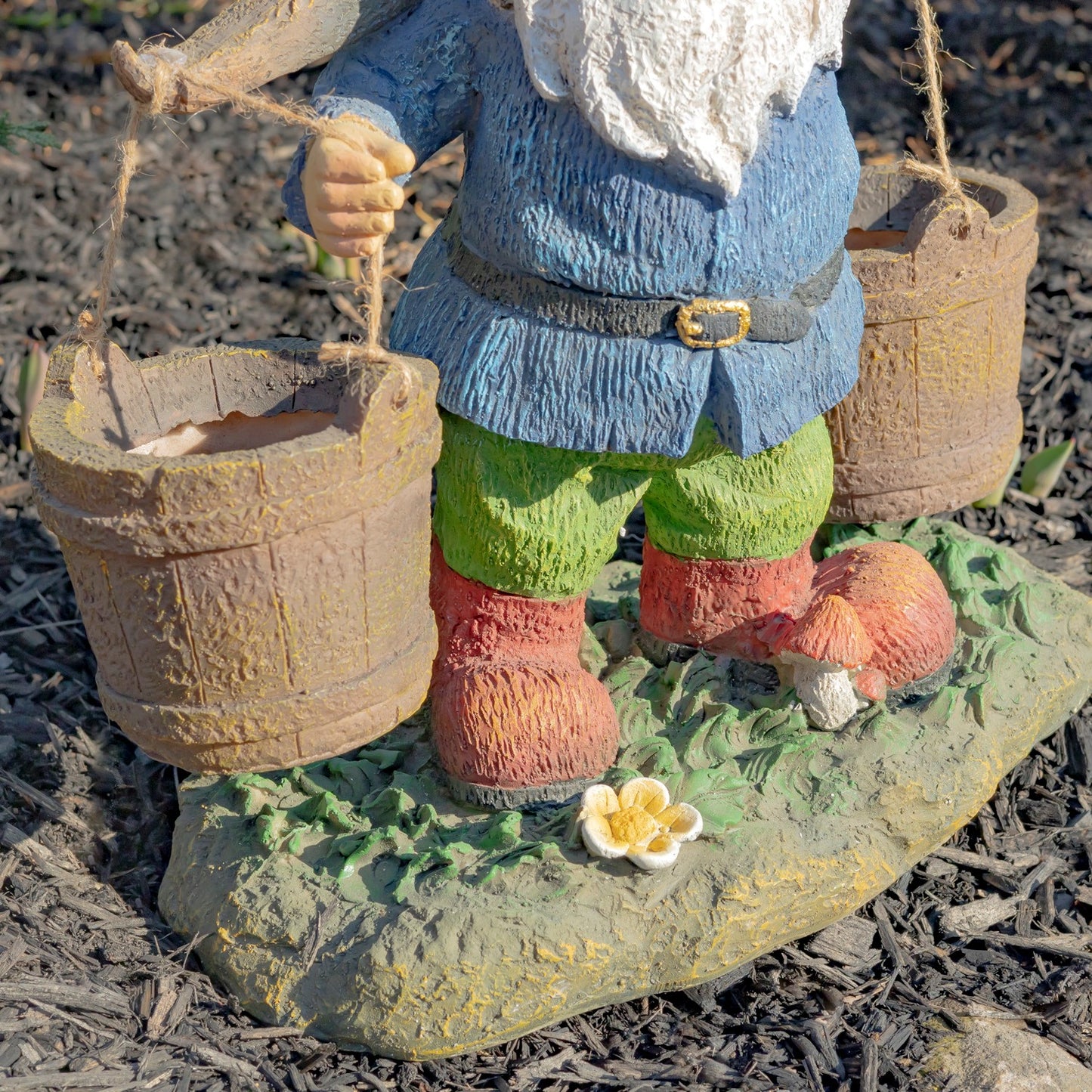 21" Tall Spring Gnome Garden Statue Holding Two Buckets