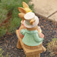 22" Tall Fancy Rabbit Couple Sitting on Bench Magnesium Garden Statue