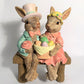 22" Tall Fancy Rabbit Couple Sitting on Bench Magnesium Garden Statue