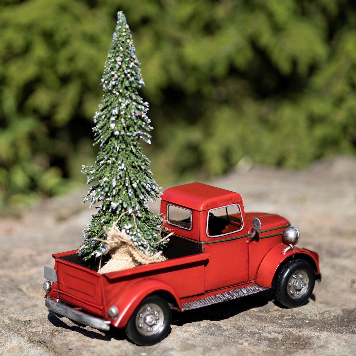 12.5" Country Style Red Pickup Truck with Christmas Tree