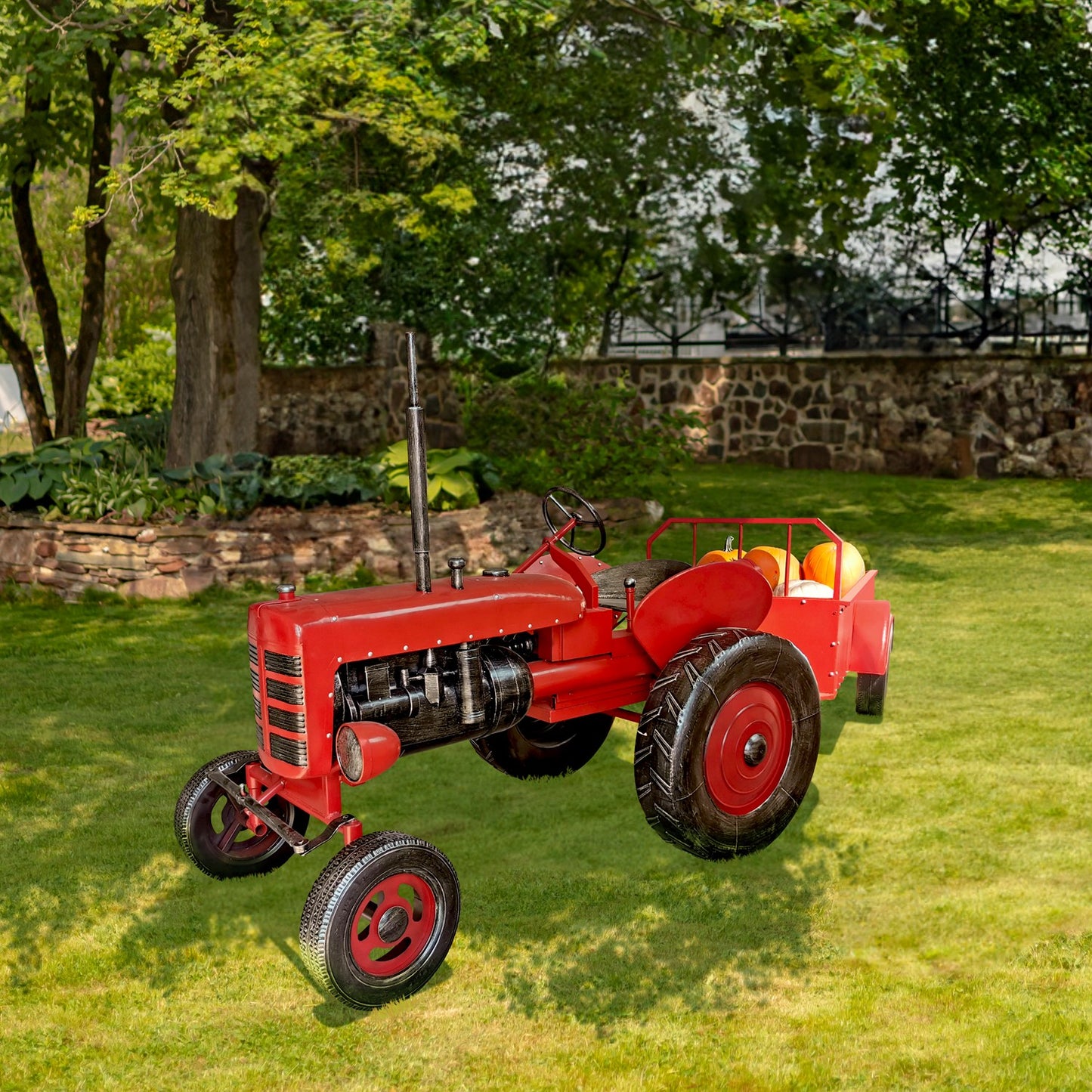 12.5 Ft. Long Large Red Metal Tractor with Cart The Chesney