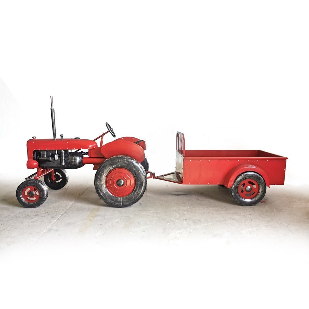 12.5 Ft. Long Large Red Metal Tractor with Cart The Chesney