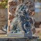 21" Tall Set of 2 Antique Bronze Lion Sentry Statues with Fleur-De-Lis Harold & Leo