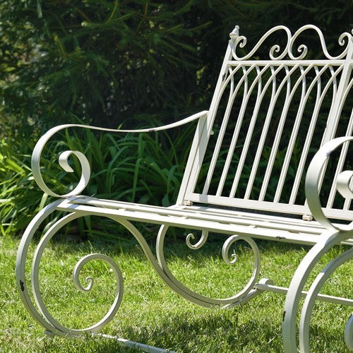 Tatiana Iron Rocking Garden Bench in Antique White