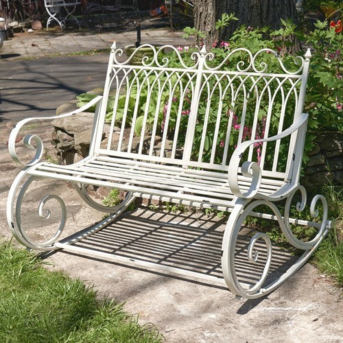 Tatiana Iron Rocking Garden Bench in Antique White