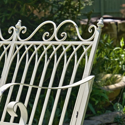 Tatiana Iron Rocking Garden Bench in Antique White