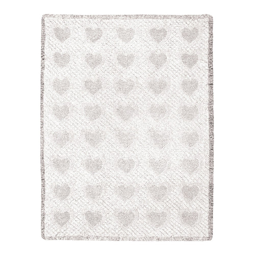 Basket Weave Heart Solid 2-Layer Throw -White-46X60 Woven Throw