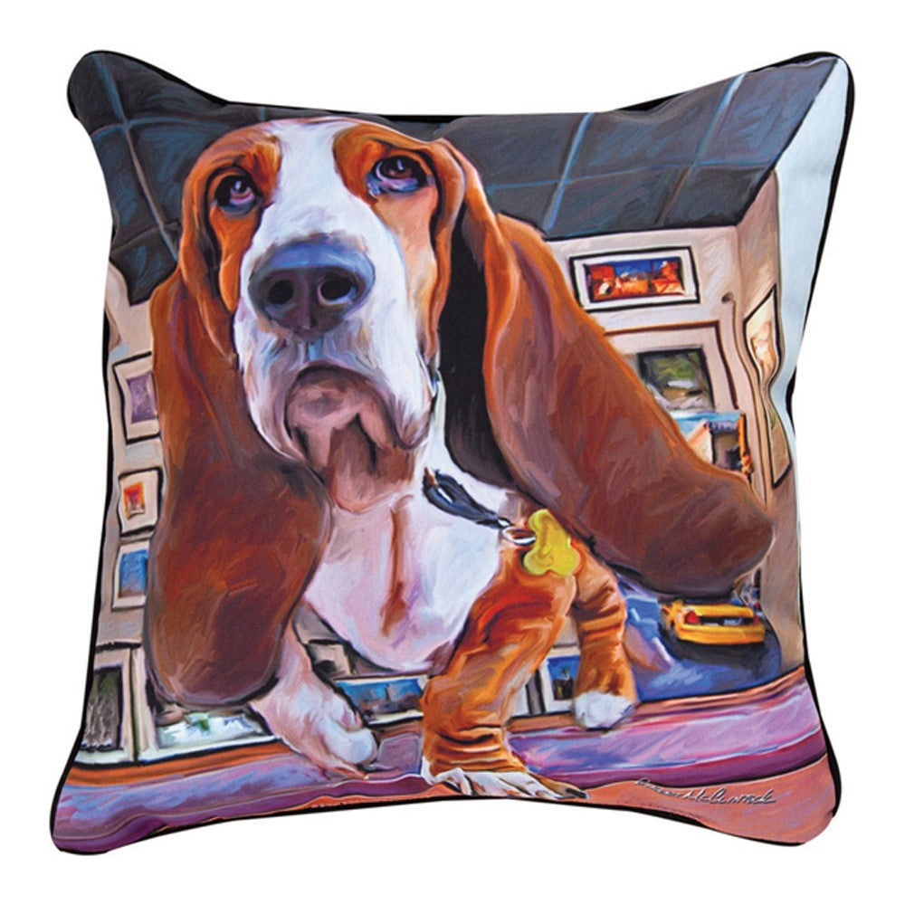 Bumping Along Basset Hound Pillow 18"