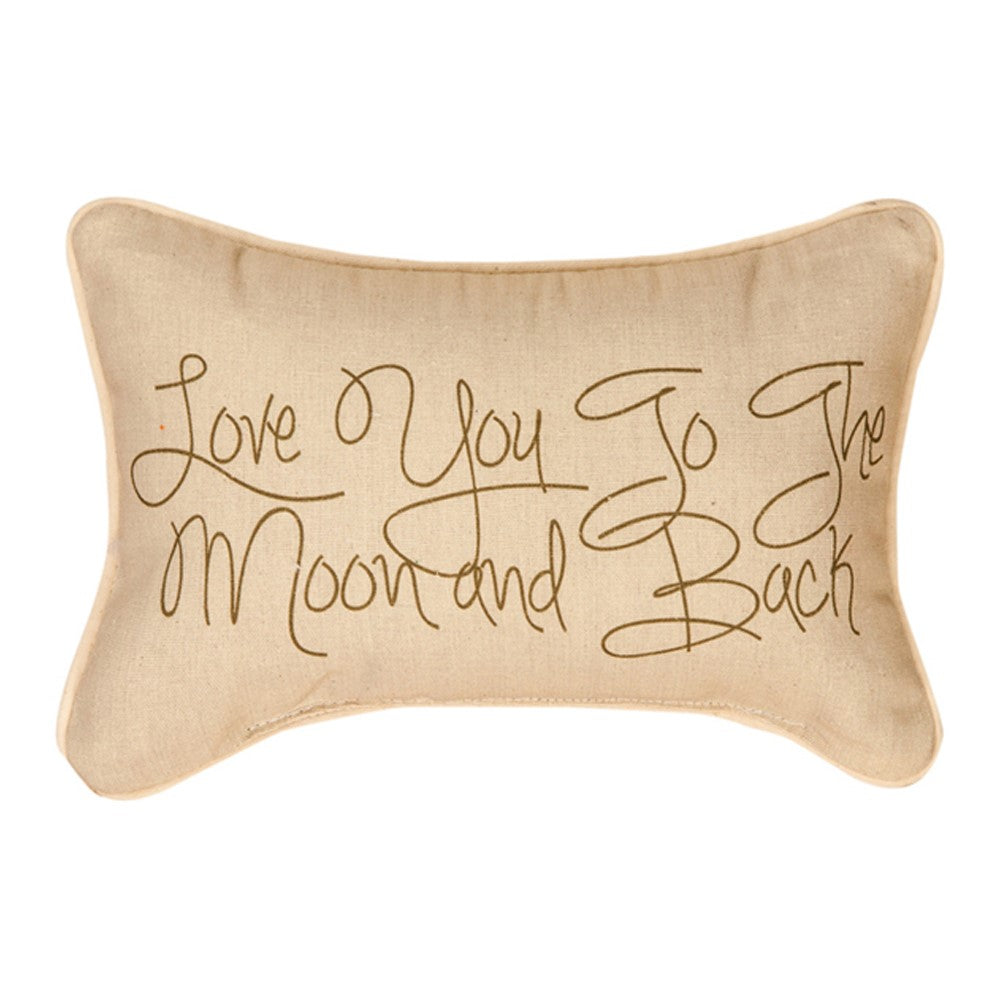 Love You To The Moon And Back Word Pillow 12.5x8 inch Pillow with Piping