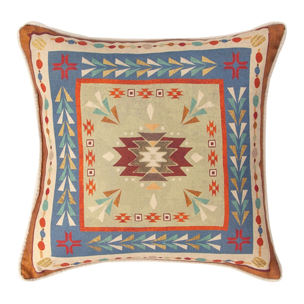 Southwest At Heart Pillow 18" Feathers, Bull Skull, Tribal