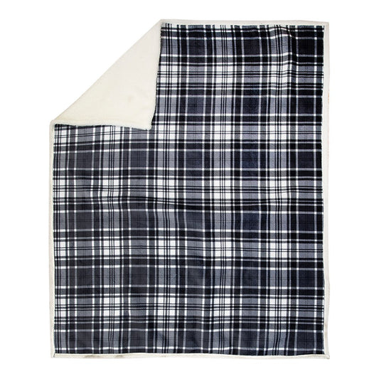 Sherpa Fleece Throw - Black and White Plaid 50"x60" Fleece Throw Blanket